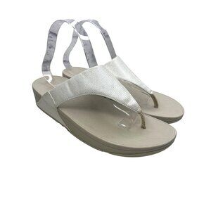 Fit Flp Sandals White Pearl Comfort Toe Ladies Size 11 Thong Sandals Shimmer